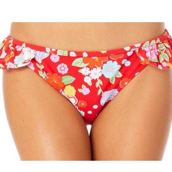 5 for $25| CALIFORNIA SUNSHINE Red Floral Bikini Ruffle Hipster Bottom NWT - Picture 1 of 9